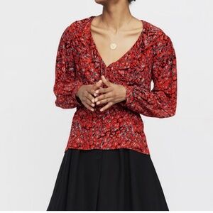 Maje Red Floral Blouse